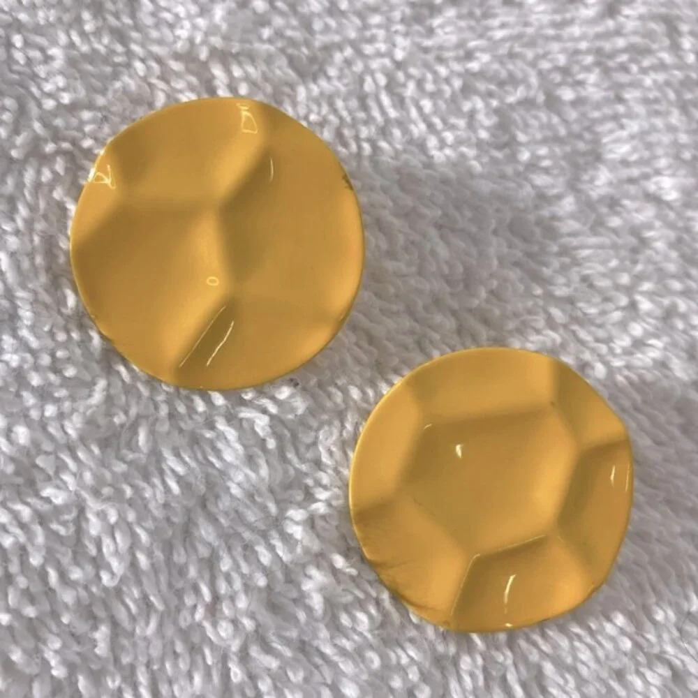 Vintage Yellow Painted Textured Metal Clip On Earrings